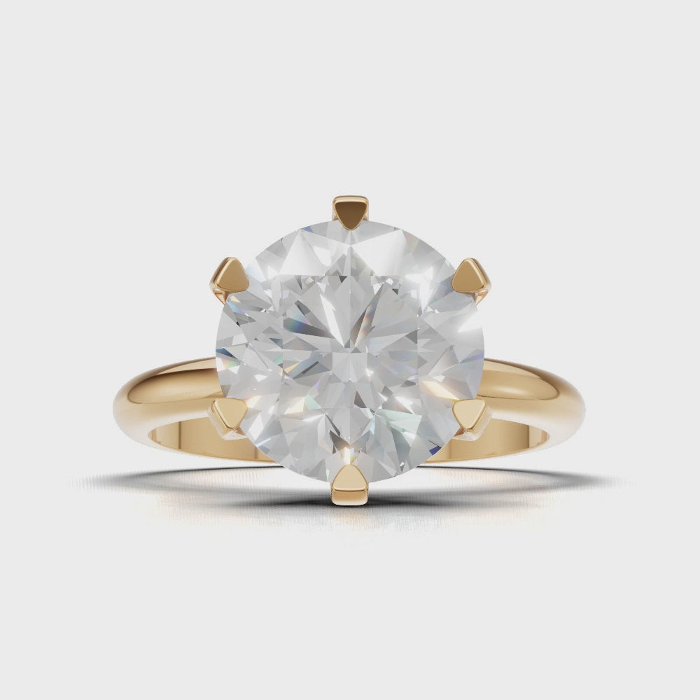 Retta, 3ct round lab grown diamond engagement ring, Plain Sides, 6 Prongs, Fixed Width, 18K yellow gold - turning