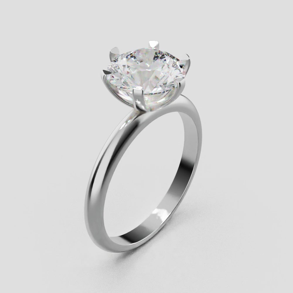 Retta, 2ct round lab grown diamond engagement ring, Plain Sides, 6 Prongs, Fixed Width, 18K white gold - turning