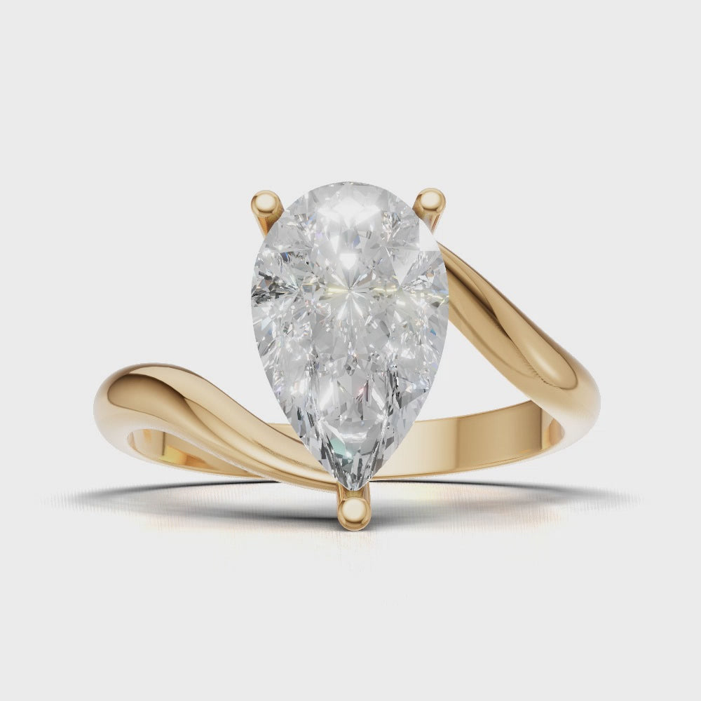Spirale, 1.5ct pear lab grown diamond engagement ring, Bypass, 18K yellow gold - turning