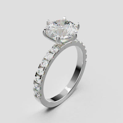 Selciato, 2ct round lab grown diamond engagement ring, 2.0mm Pave, 6 Prongs, 18K white gold - turning