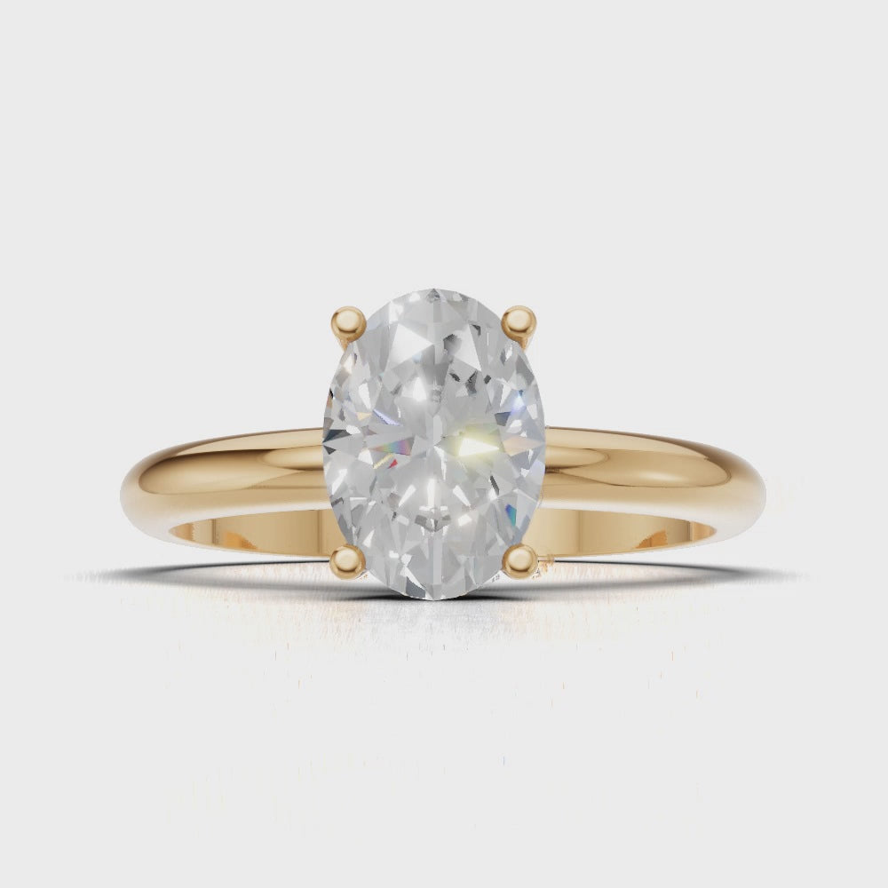Riserbo, 1ct oval lab grown diamond engagement ring, Plain Sides, Hidden Halo, 18K yellow gold - turning