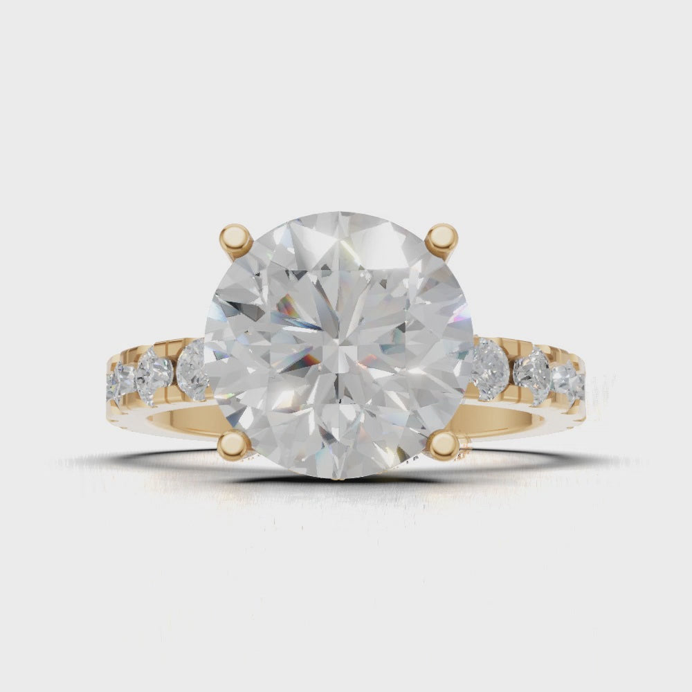 Eclissi, 3ct round lab grown diamond engagement ring, 2.3mm Pave, Hidden Halo, 18K yellow gold - turning