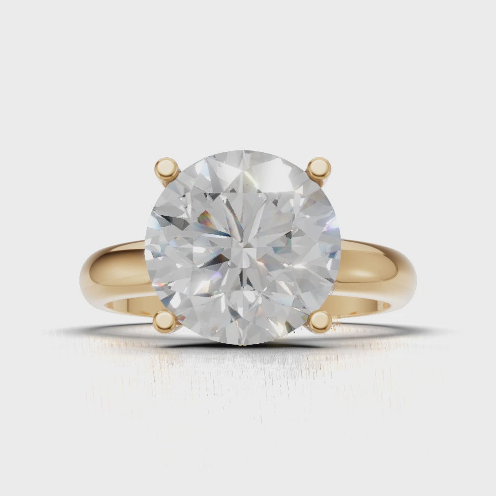 Segreto, 3ct round lab grown diamond engagement ring, Plain Sides, Hidden Halo, 4 Prongs, 18K yellow gold - turning
