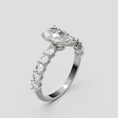 Stilla, 1ct pear lab grown diamond engagement ring, 2.5mm Side Stones, 18K white gold - turning