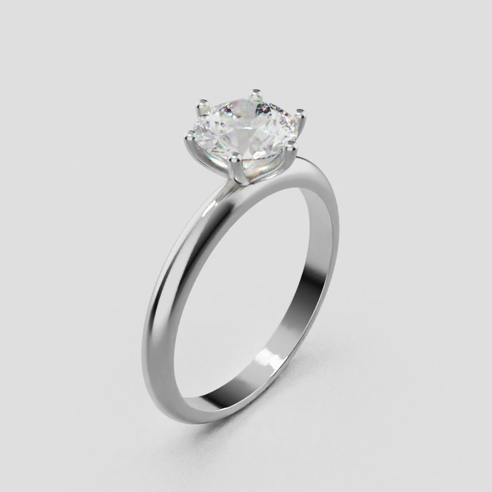 Sei Stelle, 1ct round lab grown diamond engagement ring, Plain Sides, 6 Prongs, 18K white gold - turning