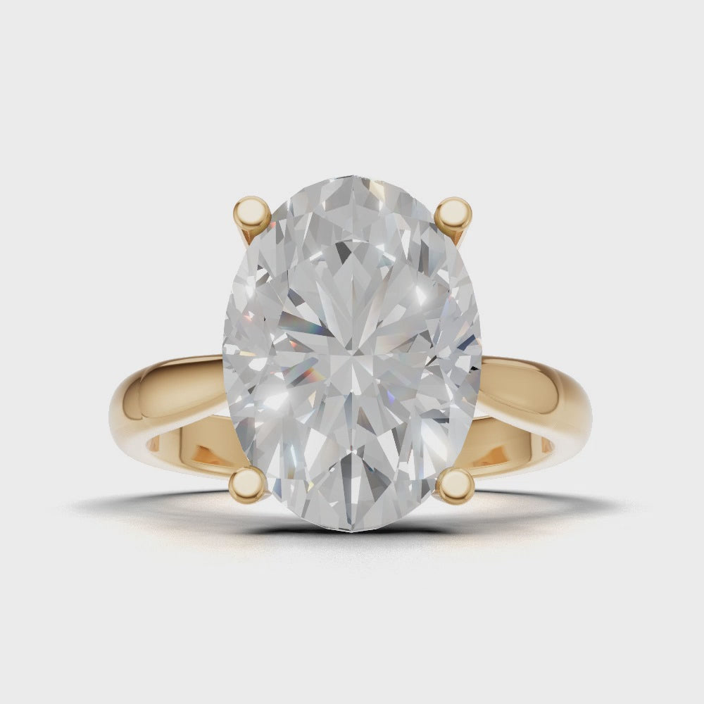 Volta, 3ct oval lab grown diamond engagement ring, Cathedral Hidden Halo Bridge, 18K yellow gold - turning