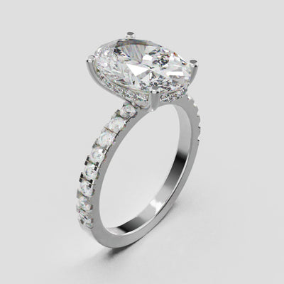Foschia, 3ct oval lab grown diamond engagement ring, 1.8mm Pave, Hidden Halo, 18K white gold - turning