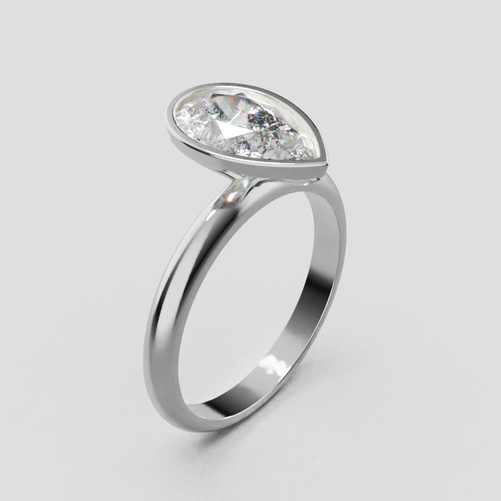 Scudo, 1.5ct pear lab grown diamond engagement ring, Bezel, 18K white gold - turning