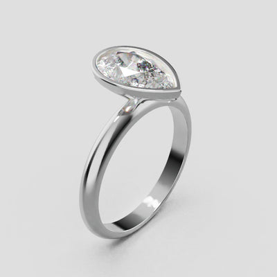 Scudo, 1.5ct pear lab grown diamond engagement ring, Bezel, 18K white gold - turning