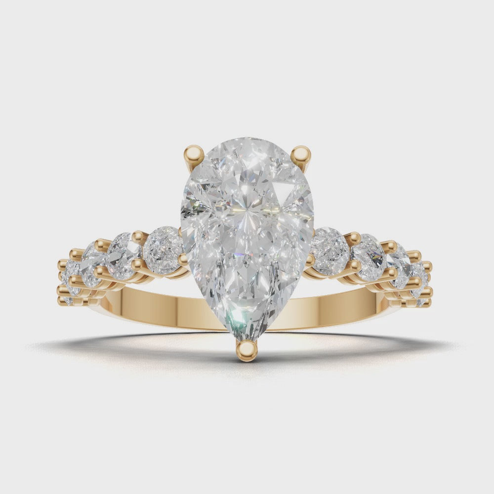 Stilla, 1.5ct pear lab grown diamond engagement ring, 2.5mm Side Stones, 18K yellow gold - turning