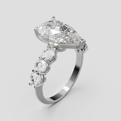 Cascata, 3ct pear lab grown diamond engagement ring, 3.5mm Side Stones, 18K white gold - turning