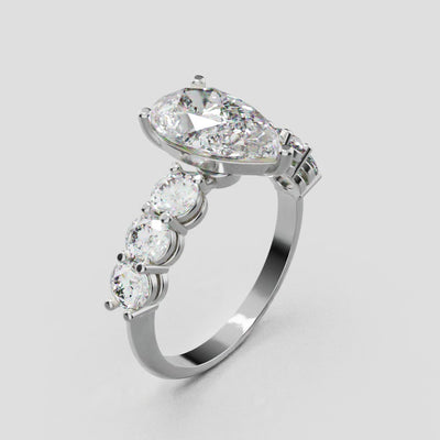 Cascata, 2ct pear lab grown diamond engagement ring, 3.5mm Side Stones, 18K white gold - turning