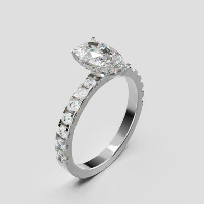 Alcova, 1ct pear lab grown diamond engagement ring, 2.0mm Pave, Hidden Halo, 18K white gold - turning
