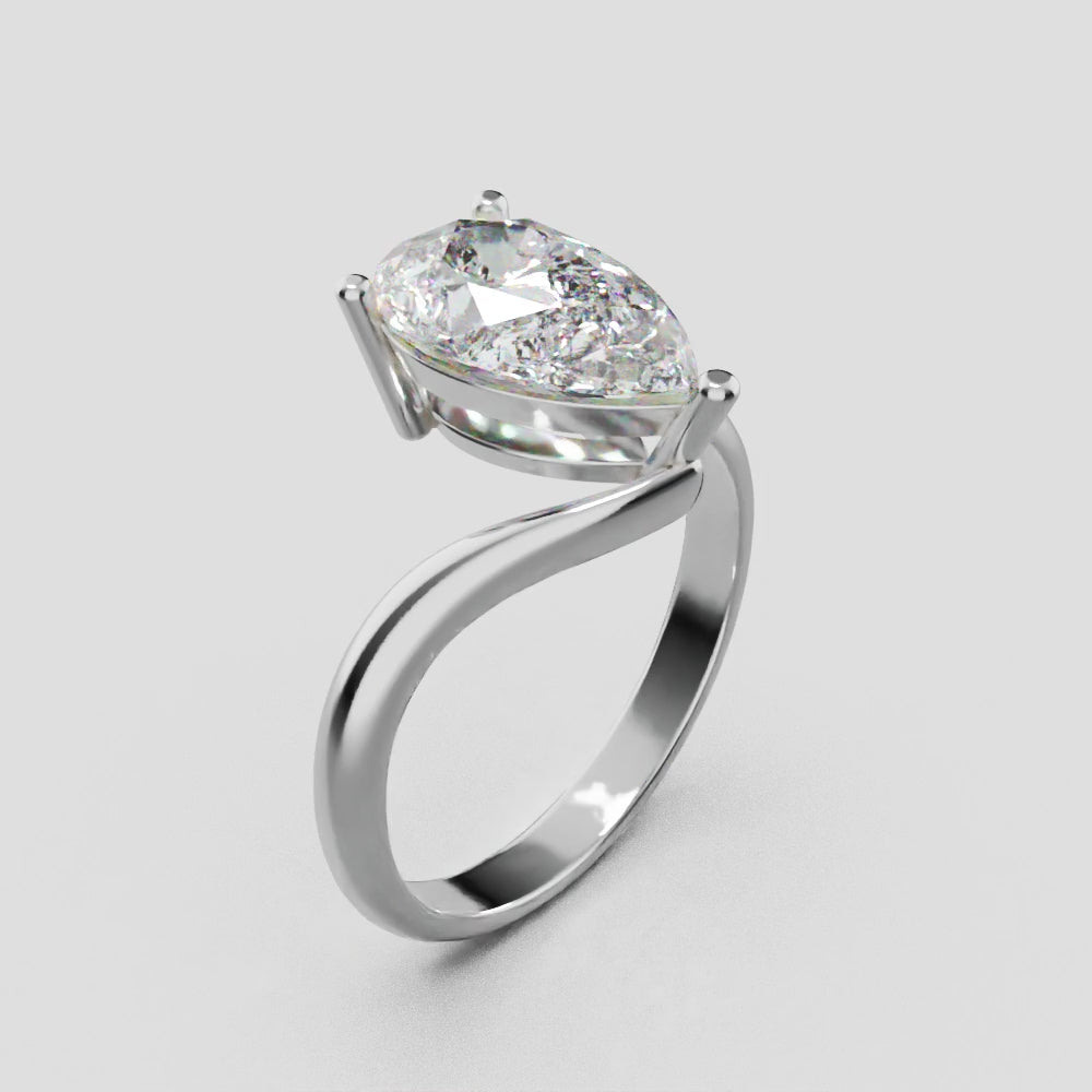 Spirale, 2ct pear lab grown diamond engagement ring, Bypass, 18K white gold - turning