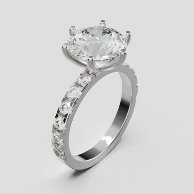 Via Lattea, 3ct round lab grown diamond engagement ring, 2.3mm Pave, 6 Prongs, 18K white gold - turning