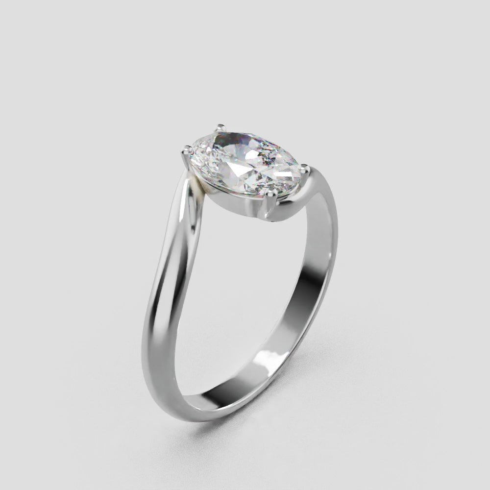 Meandro, 1ct oval lab grown diamond engagement ring, Bypass, 18K white gold - turning