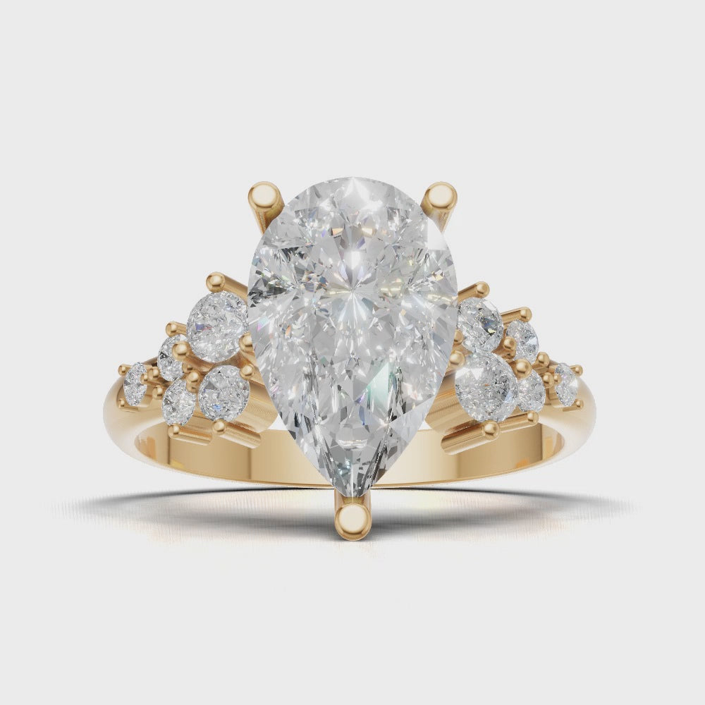 Nido, 2ct pear lab grown diamond engagement ring, Cluster, 18K yellow gold - turning
