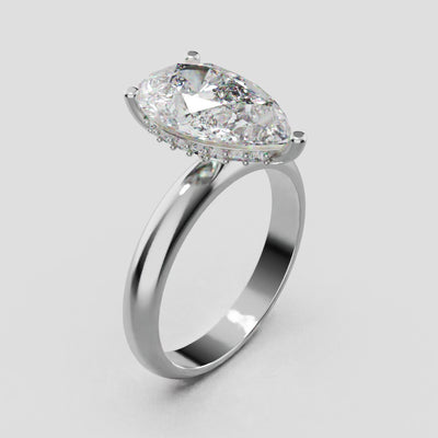 Riparo, 3ct pear lab grown diamond engagement ring, Plain Sides, Hidden Halo, 18K white gold - turning
