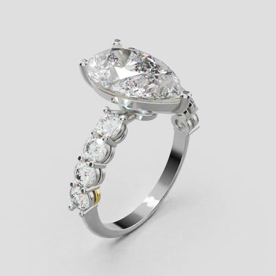 Lacrima, 3ct pear lab grown diamond engagement ring, 3mm Side Stones, 18K white gold - turning