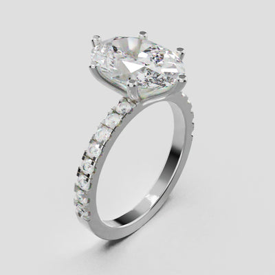 Pioggia, 3ct oval lab grown diamond engagement ring, 1.8mm Pave, 6 Prongs, 18K white gold - turning