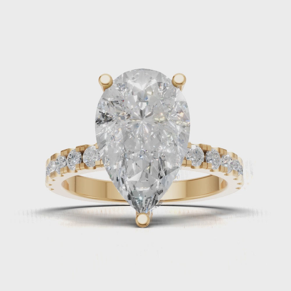 Alcova, 3ct pear lab grown diamond engagement ring, 2.0mm Pave, Hidden Halo, 18K yellow gold - turning