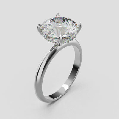 Costante, 3ct round lab grown diamond engagement ring, Plain Sides, Hidden Halo, 4 Prongs, Fixed Width, 18K white gold - turning