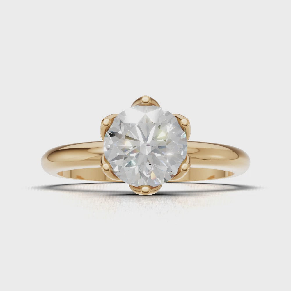 Fiorita, 1ct round lab grown diamond engagement ring, Petal Visible, 18K yellow gold - turning