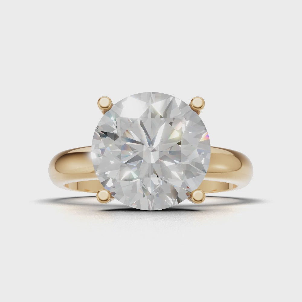 Limpido, 3ct round lab grown diamond engagement ring, Plain Sides, Plain Gallery, 4 Prongs, 18K yellow gold - turning