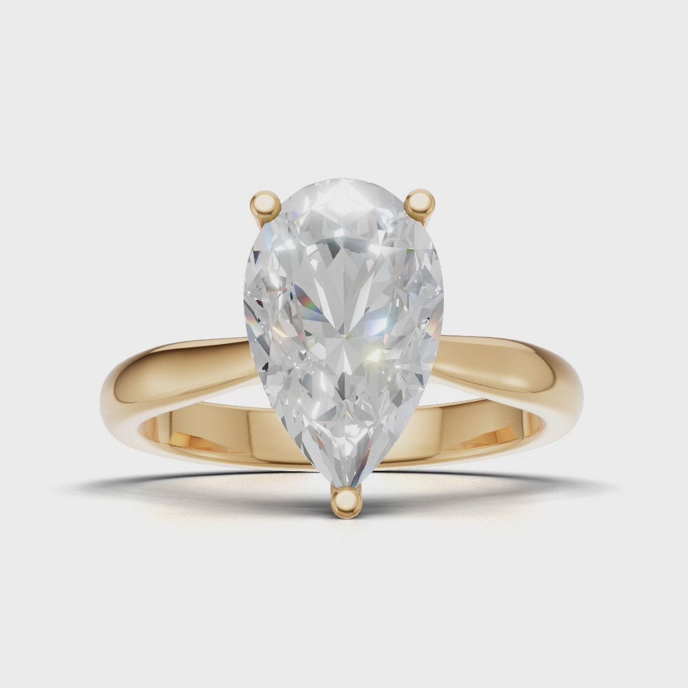 Campanile, 1.5ct pear lab grown diamond engagement ring, Cathedral Hidden Halo Bridge, 18K yellow gold - turning