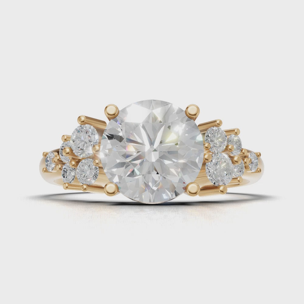 Grappolo, 1.5ct round lab grown diamond engagement ring, Cluster, 18K yellow gold - turning