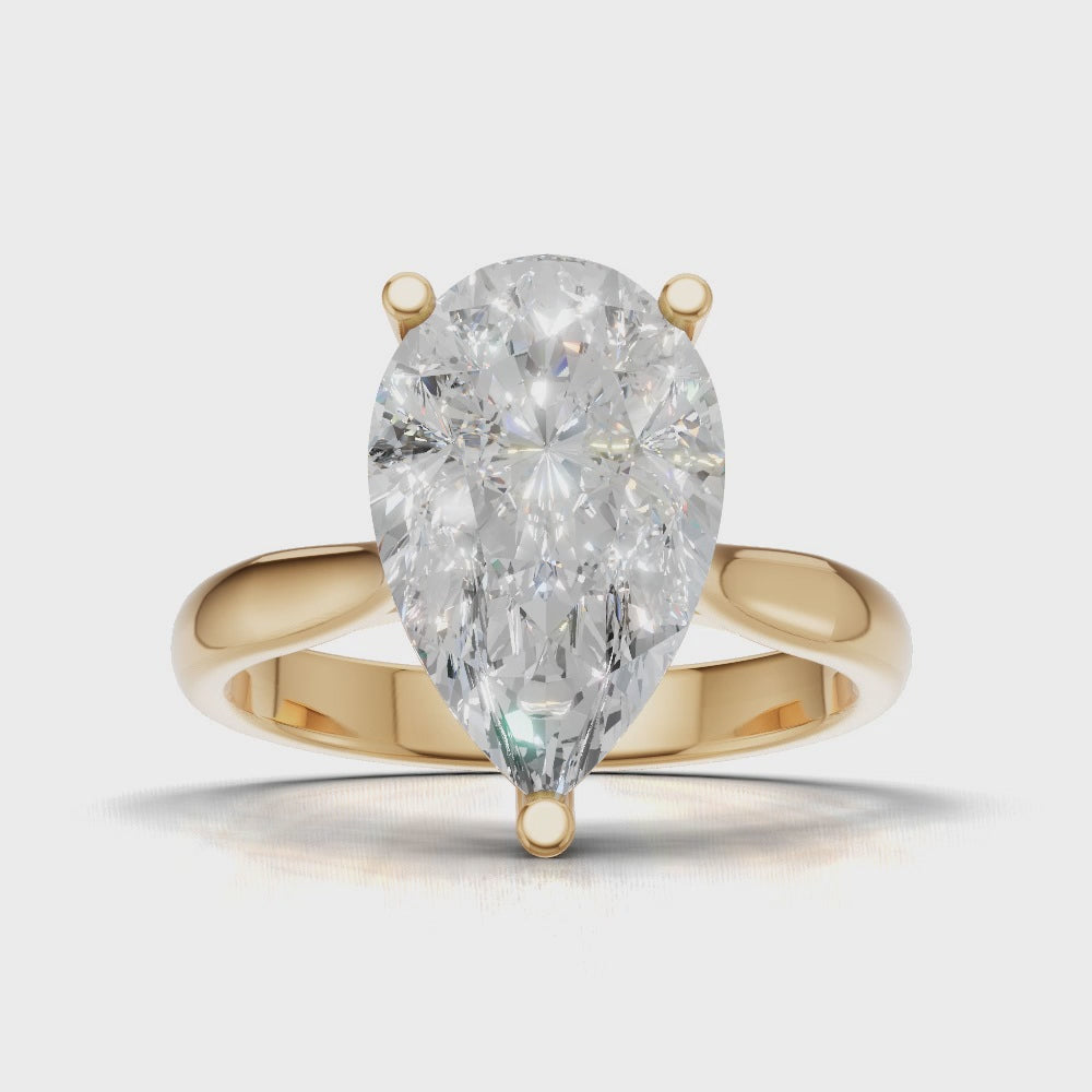 Guglia, 3ct pear lab grown diamond engagement ring, Cathedral, 18K yellow gold - turning
