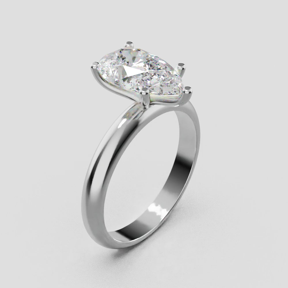 Riparo, 2ct pear lab grown diamond engagement ring, Plain Sides, Hidden Halo, 18K white gold - turning