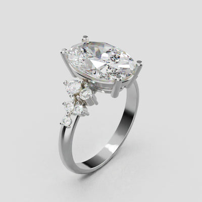 Sciame, 3ct oval lab grown diamond engagement ring, Cluster, 18K white gold - turning